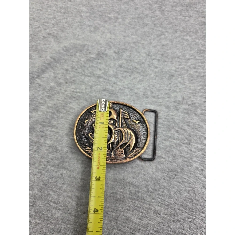 Vintage Solid Brass Clipper Sailing Ship Round Belt Buckle Sea